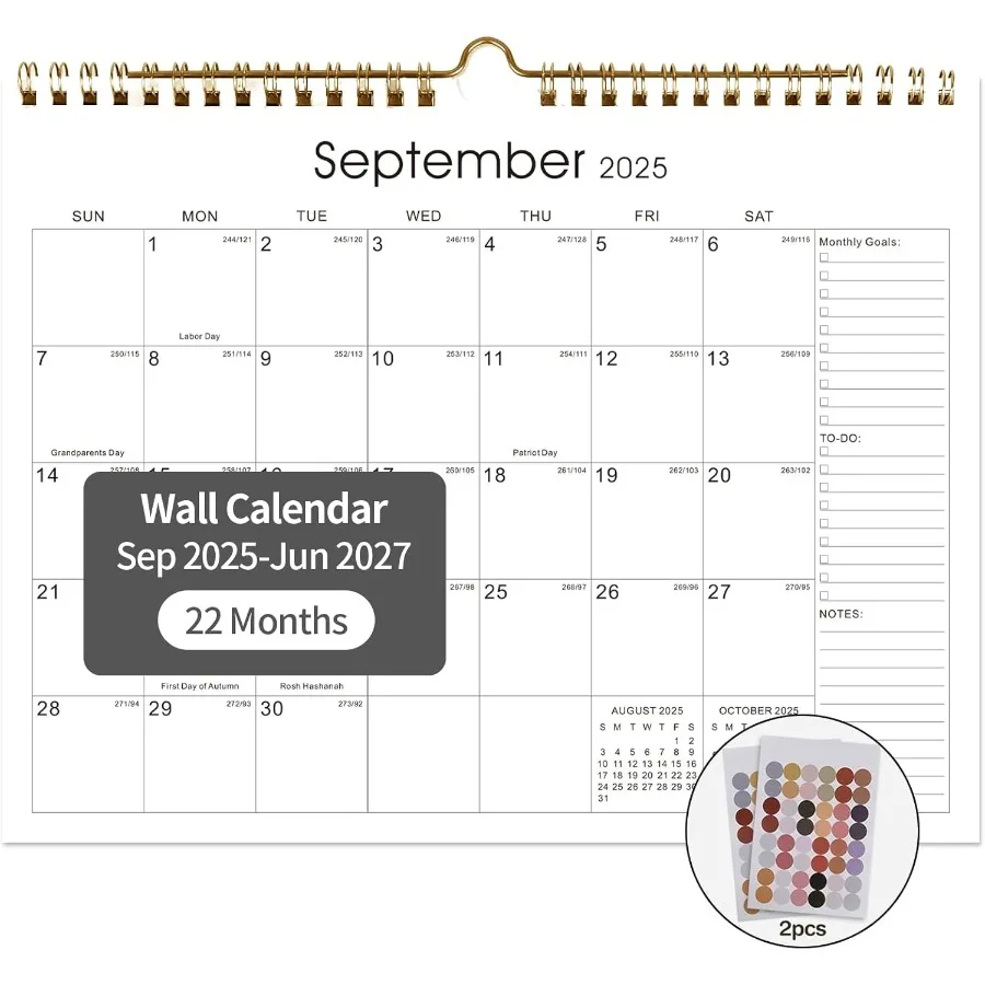 

Calendar 20252027 22 Monthly Wall Calendar Runs from September 2025 until June 2027 Spiral Binding Hanging 11.5" x 14.7" Thick