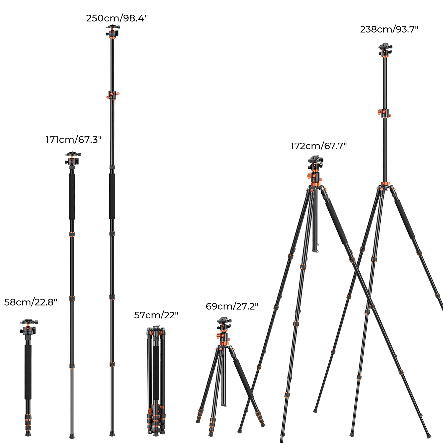 Imagem -06 - Concept Lightpeso Travel Câmera Tripé Overhead Monopé Destacável Braço de Extensão 22lbs 10kg Load Capacidade 94 240cm k & f