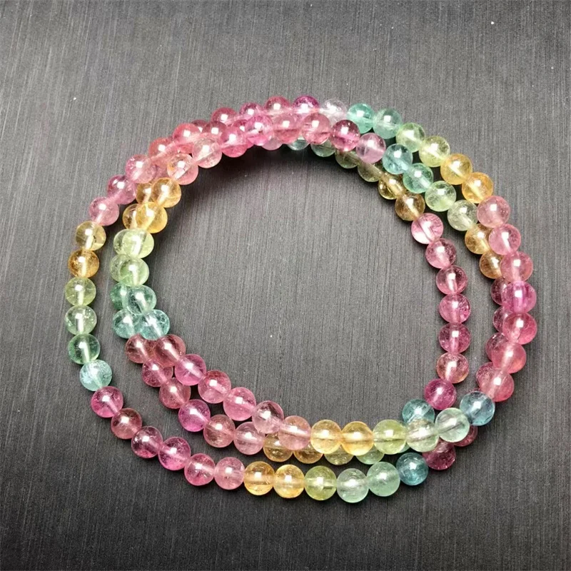 4.7MM Natural Tourmaline Triple Circle Bracelet Women Reiki Healing Fengshui Lucky Bangles Women Hoilday Gift 1PCS