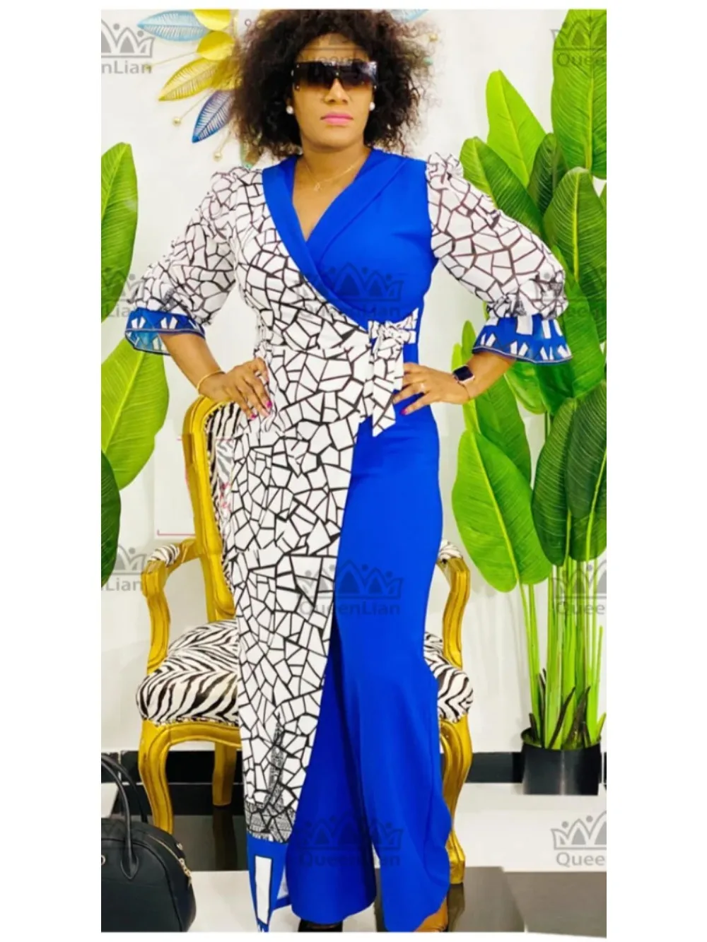 Combinaison à manches en mousseline de soie de style africain pour femmes, ensemble élastique surdimensionné, adaptée aux activités de fête, design à la mode