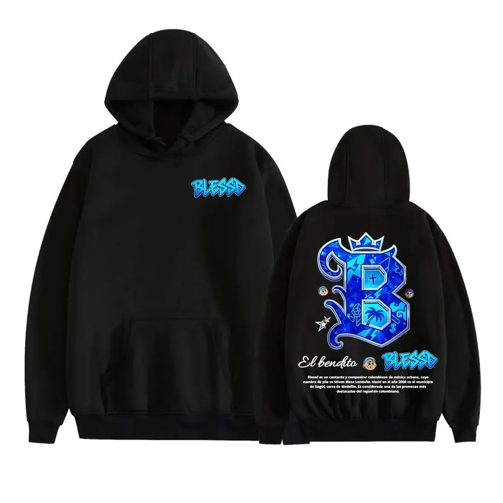 Rapper abençoado el bendito logotipo moletom roupas masculinas harajuku retro manga longa hoodies casual velo aconchegante com capuz streetwear