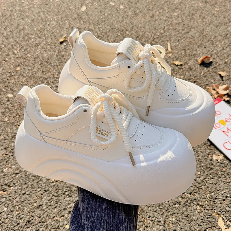 

Thick soled height increasing white shoes 2026 spring new versatile big toe bread shoes for women
