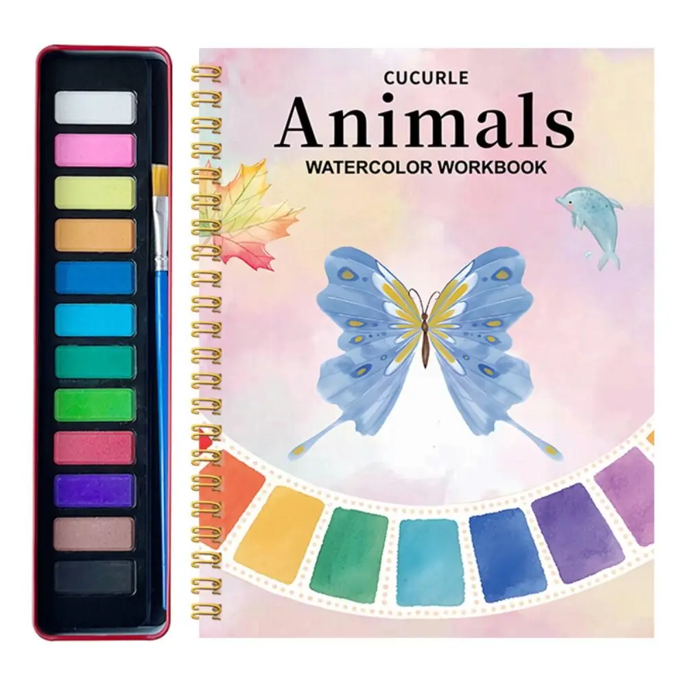 Beginner-Friendly Watercolor Workbook With 12Color Paint Set Art Crafts Painting Supplies Watercolor Paint Book Animal Flower