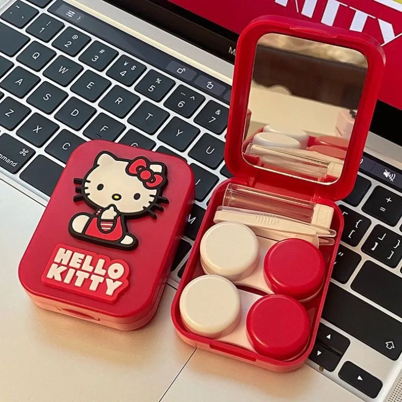 

MINISO Box Hello Kitty Anime Peripheral Leak Proof Transparent Small and Compact Portable Contact Lens Box Cartoon Delicate Cute