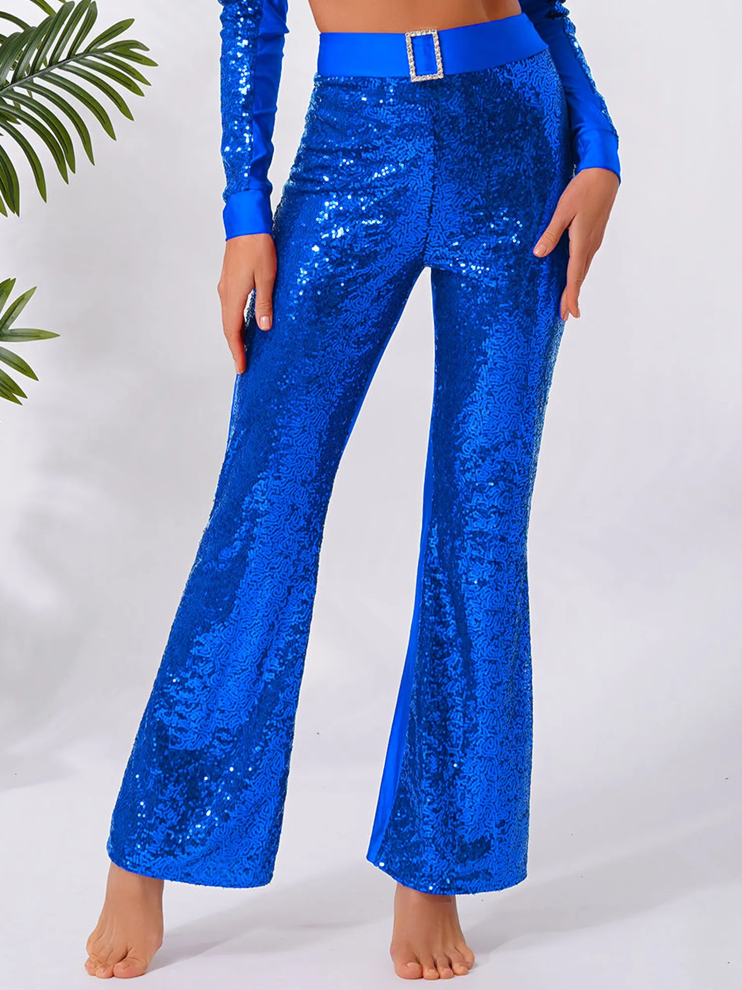 Womens Glittery Sequin Jazz Dance Costume Flared Pants Shiny Bell-bottom Pants for Latin Dance Modern Ballroom Dance Performance - Image 3