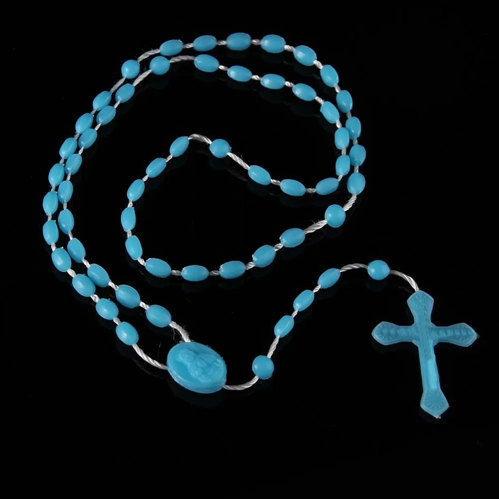 Fashion Jewelry Accessories Luminous Cross Necklace Religious Catholic Jewelry Plastic Luminous Rosary Necklace