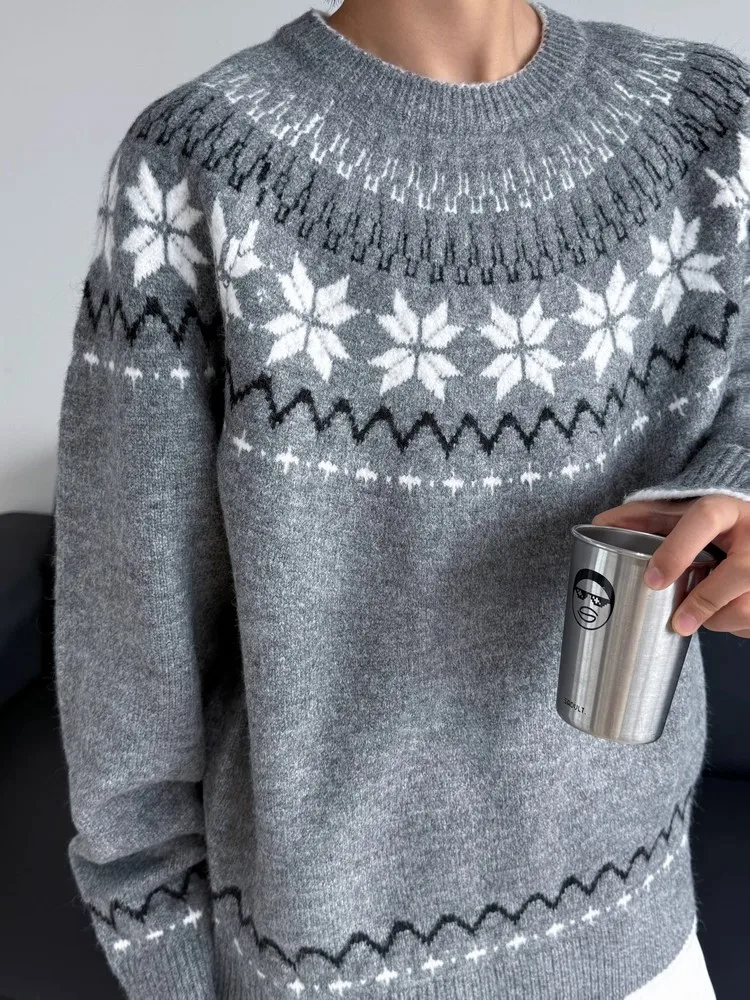 

Свитер Cleanfit Neutral Sle Long Sve, вязаный, осенне-зимний, в японском ретро-стиле, с цветочным узором, в стиле Lazy Old Money, трикотаж