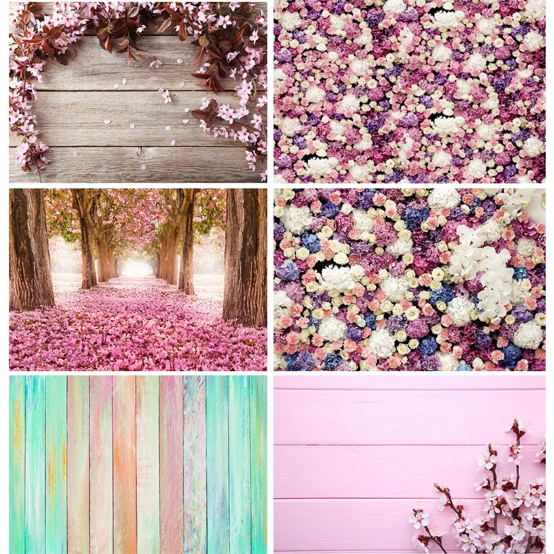 

SHUOZHIKE Art Fabric Flowering Branch On Wooden Background Blossoming Wood Planks Photography Backdrops Studio Props YXX-66