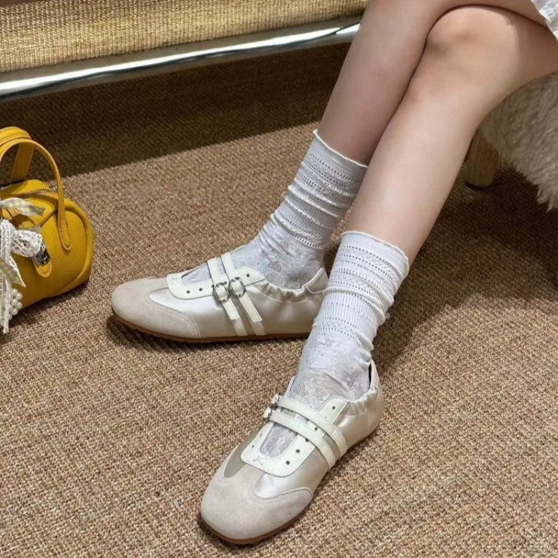 

Silver Ballet Flats Women's Soft Leather Sport Mary Jane Ribbon Embellished Adult 1 Slip-on Casual Shoes