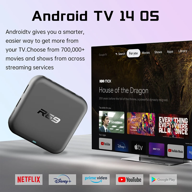 Janmifly R69 Smart TV Box Android 14 Rockchip RK3518 4K Wifi6 3D Google Assistant Netflix YouTube Bluetooth 5.0 Set Top Box