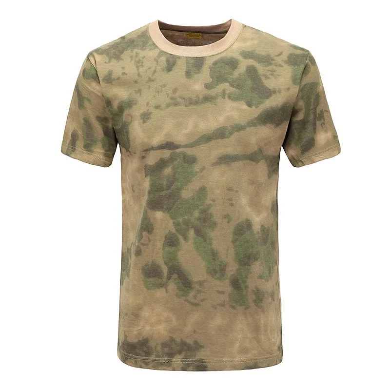 Camiseta de algodón de camuflaje, uniforme de entrenamiento transpirable de media manga física de verano para fanáticos militares, camiseta táctica de cuello redondo