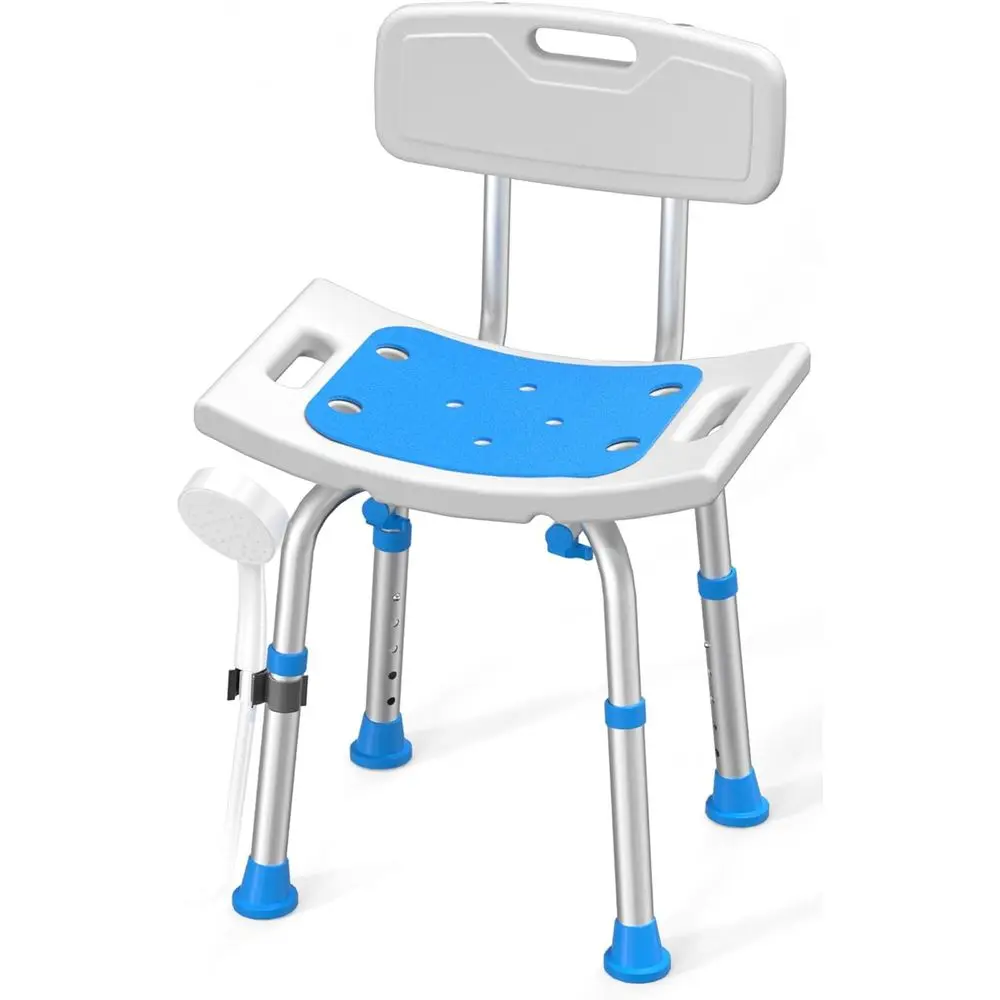 Silla para Baño para Adultos Mayores, Banco de Ducha Ajustable 1419 con Respaldo Desmontable, Asiento Antideslizante para Bañera y Regadera