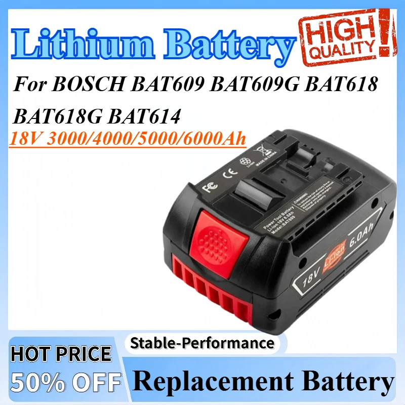 

18V 4/5/6Ah Replacement Battery Accessories Screwdriver Battery Suitable For BOSCH BAT609 BAT609G BAT618 BAT618G BAT614