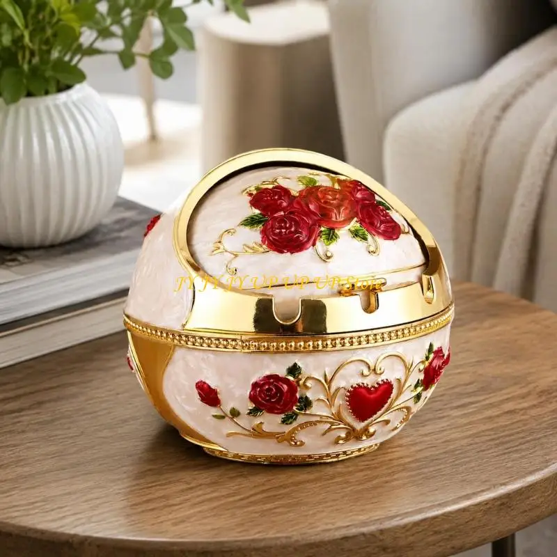 Lidded Metal Ashtray with Multiple Grooves for Pausing Between Uses