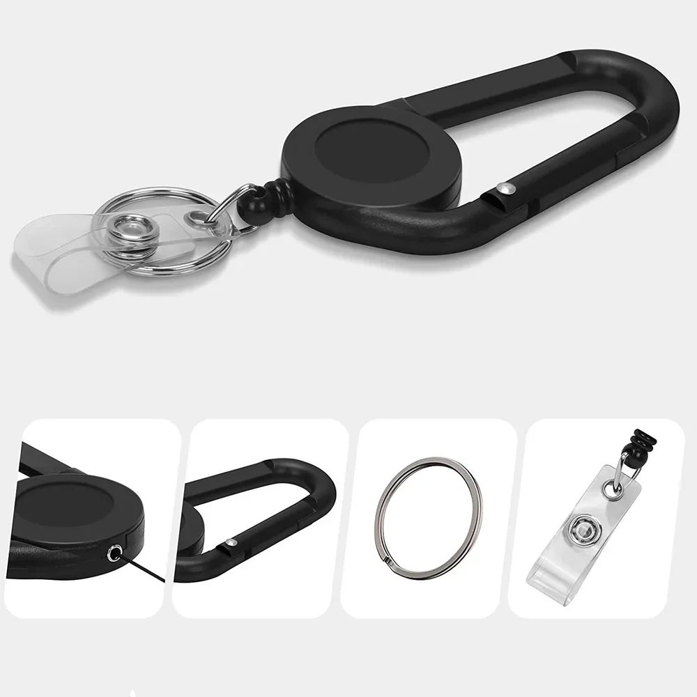 Retractable Pull Key Ring Chain Belt Clip Carabiner Reel Card Badge Holder Recoil Extends To 60cm Swivel-Back Extractable