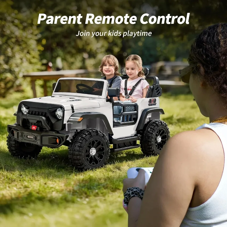 2인승 전동 자동차 장난감 24V 4륜구동 전기차 (4-8세용) 리모컨 포함 4x200W 모터, 최대 하중 150파운드 - 화이트