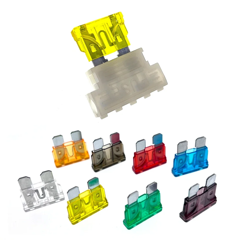 100PCS Auto Standard Middle Fuse Holder + Car Boat Truck ATC ATO Blade Fuse 1A 2A 3A 4A 5A 7.5A 10A 15A 20A 25A 30A 35A 40A