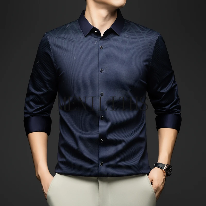 Spring Autumn Formal Shirt Men Long Sleeve Square Collar Mulberry Silk Soft Slim Fit Office Shirt for Man Oversized