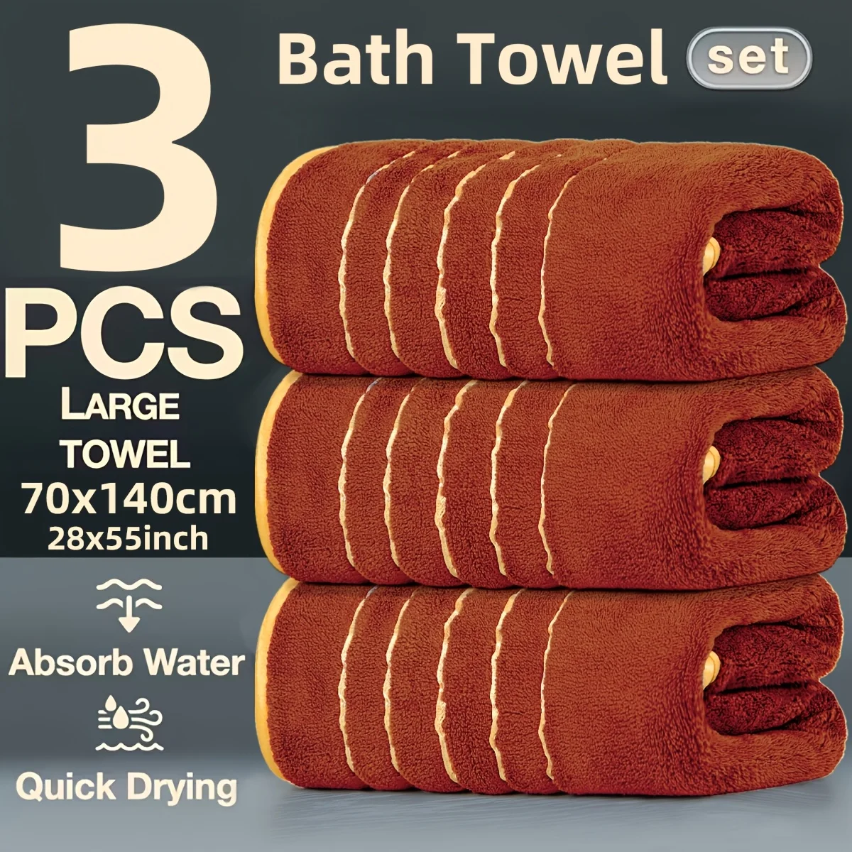 3‑Pack Bath Towel Set, Large 28×55 Inch Bath Towels, Lint‑Free & Fade‑Resistant, Ultra‑Soft & Comfortable, High Water Absorbency, Decorative Bathroom Towels, Ideal for Bathing, Swimming, SPA, Yoga and More