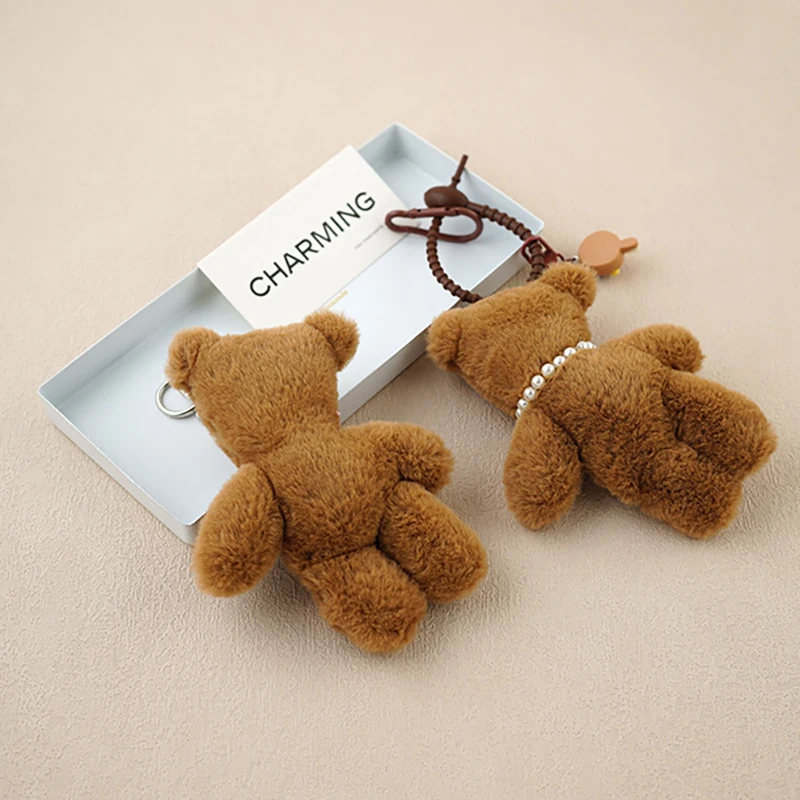 Funny Small Bear Doll Keychain For Bag Pendant Creative Plush Brown Bear Pendant Cute Keyrings For Car Keys Accessories  Gifts