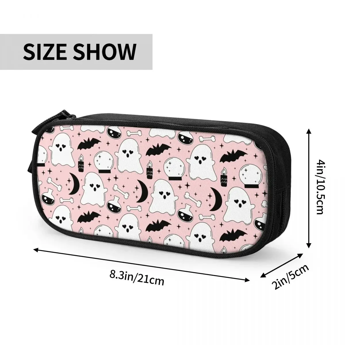 Cartoon Pink Halloween Pencil Case Ghost Bats Bones Pen Holder Bags Girls Boys Big Capacity School Supplies Zipper Pencil Pouch