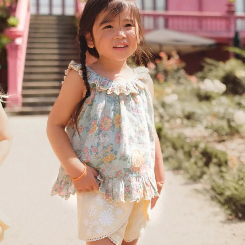 Children's Clothes Baby Summer Girls Sweet Holiday Fashion Floral Sleeveless Suspenders+Shorts 2023