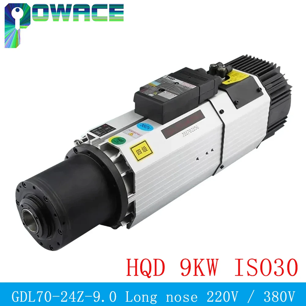 

HQD Long Nose ATC Automatic Tool Changing CNC Spindle 9KW 220V 380V ISO30 Air Cooled 800Hz 4 Pole 24000RPM GDZ70-24Z-9.0