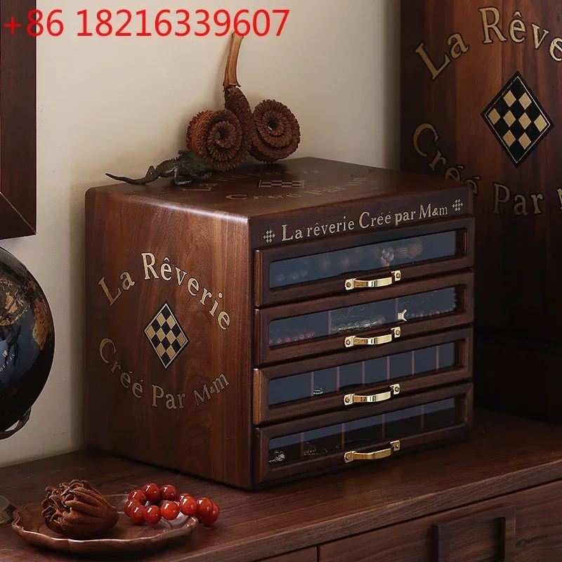 TAO TAO Black walnut log four storage cabinets, 4 draws, cultural toys, jewelry storage cabinets, 4 layers of storage