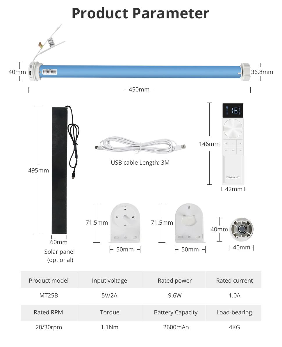 Matter Thread Smart Rollos mit Motor, Batterie und Solarpanel für 38mm Rohre, kompatibel mit Homekit, Smartthings, Google Home, Alexa, HA – Detail 14