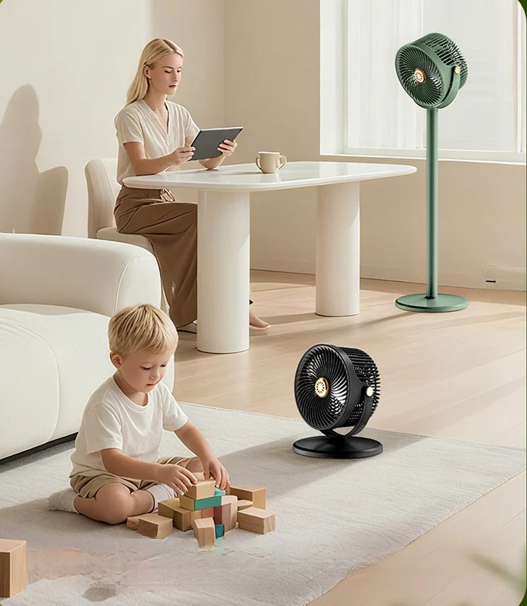 Solar Pedestal Tower Fan 4000mAh 4 Heights 5 Speeds Air Circulation Fan USB Rechargeable Floor Standing Fan