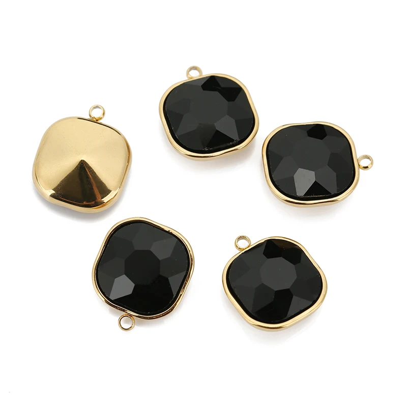 5 개/몫 스테인레스 스틸 스퀘어 펜던트 직사각형면 처리 된 유리 크리스탈 매력 팔찌 귀걸이 목걸이 쥬얼리 만들기