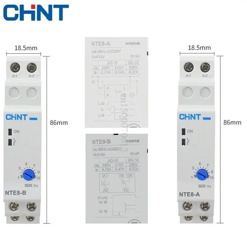 CHINT NTE8 Series Time Delay Relay Control Off Power On Delay NTE8-A NTE8-B 10S 120S 480S 220V 24V Din Rail Digital Timer Switch