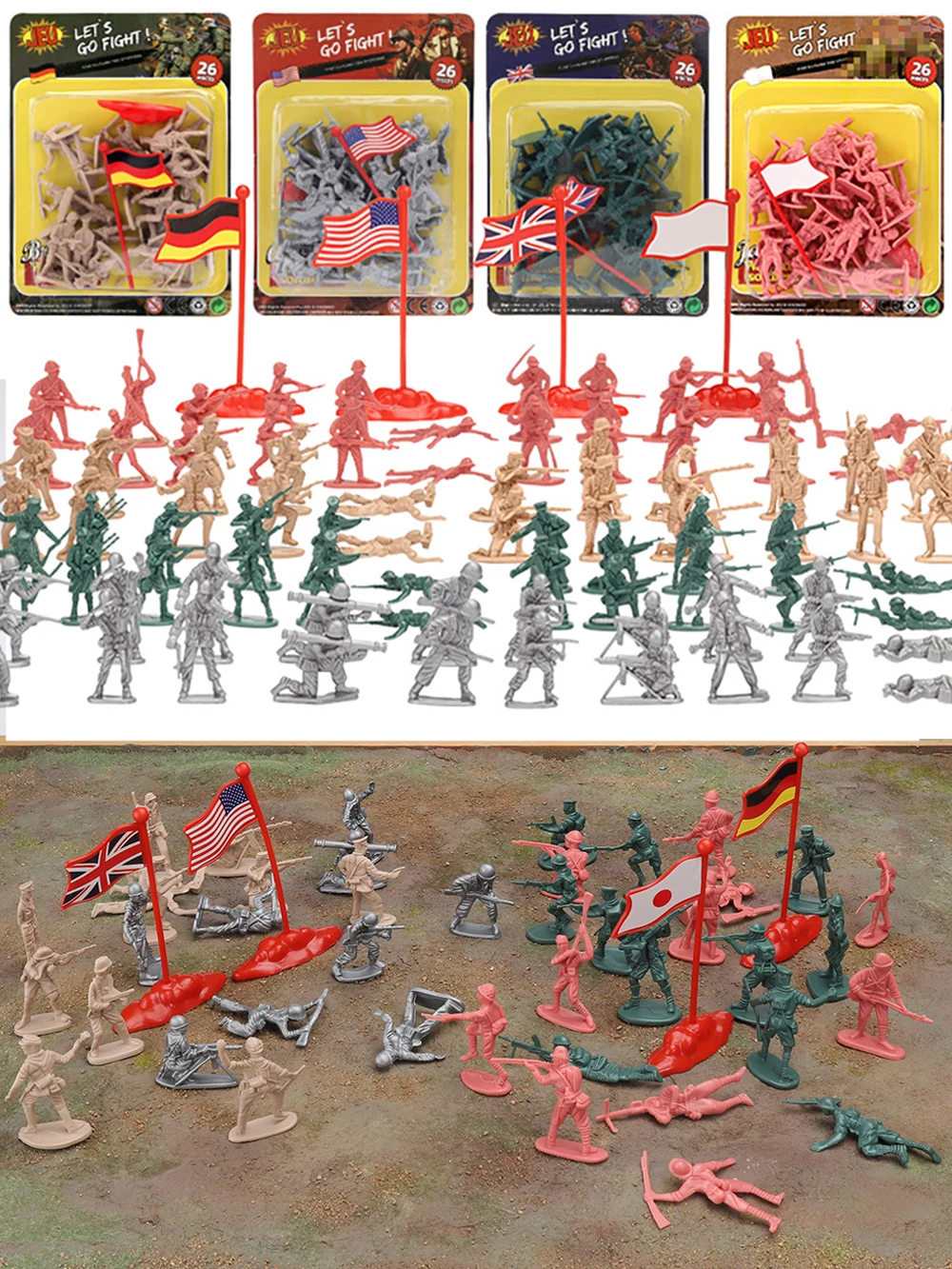 

ViiKONDO Army Men Toy Military Action Figure WWII Battlefield Plastic Soldier 10 Poses Troops 26pcs with Flag Wargame Kid Gift