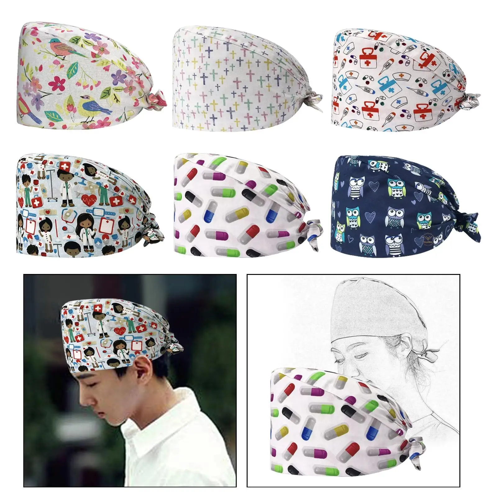 Scrub Cap Female Male Absorb Sweat Nursing Cap for Women Men SPA Adults