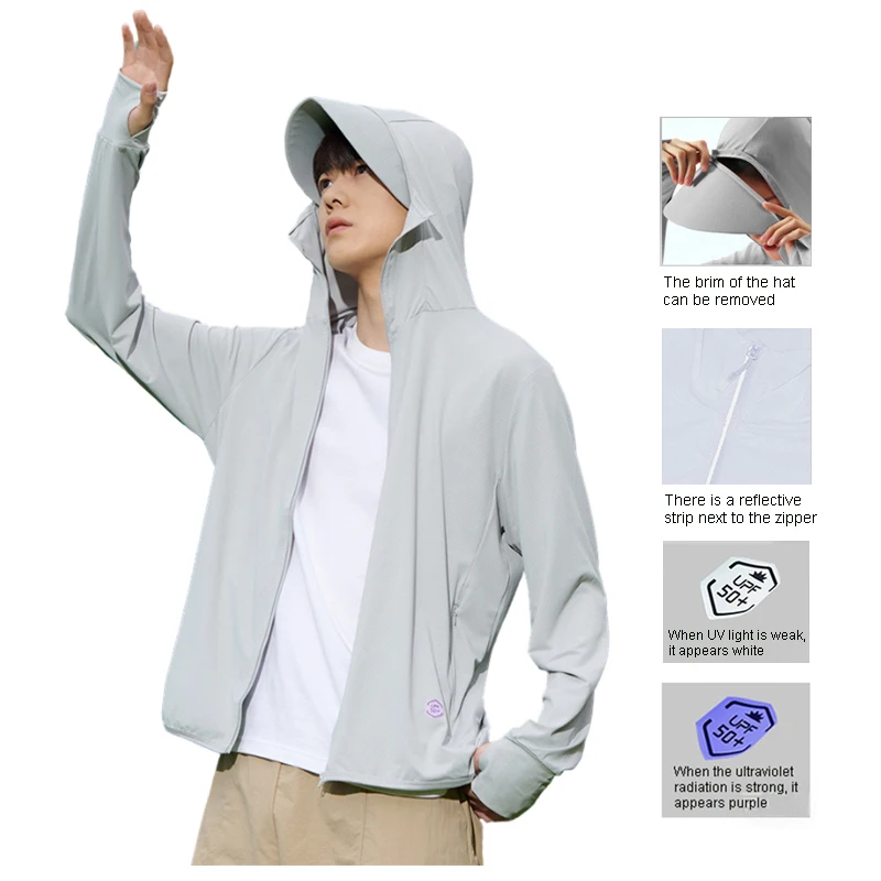 Sonnenschutzkleidung aus Eisseide, abnehmbar, große Krempe, UPF50+, Sonnenschutz für Herren, Outdoor-Jacken, Sommer-Radsport-Shirt