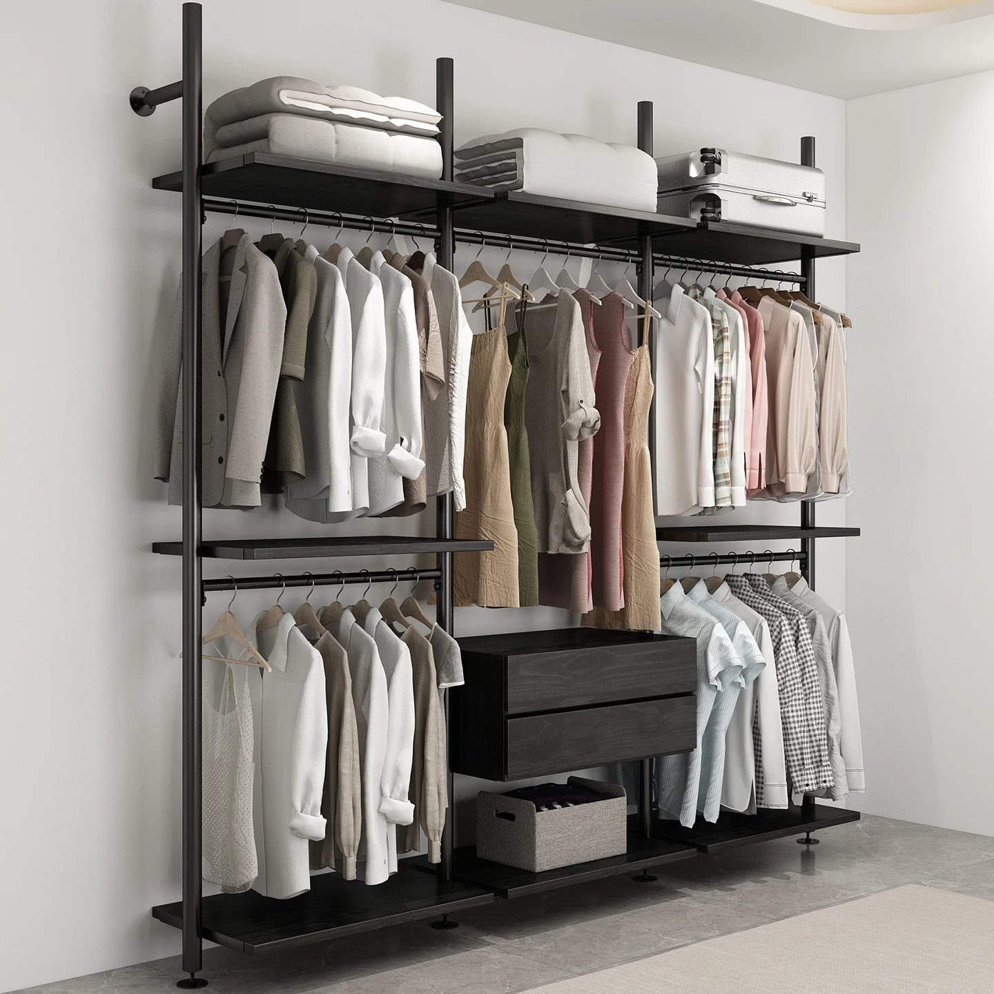 

Metal wardrobe 2025 new popular all-solid wood bedroom home wrought iron steel frame structure corner custom cloakroom