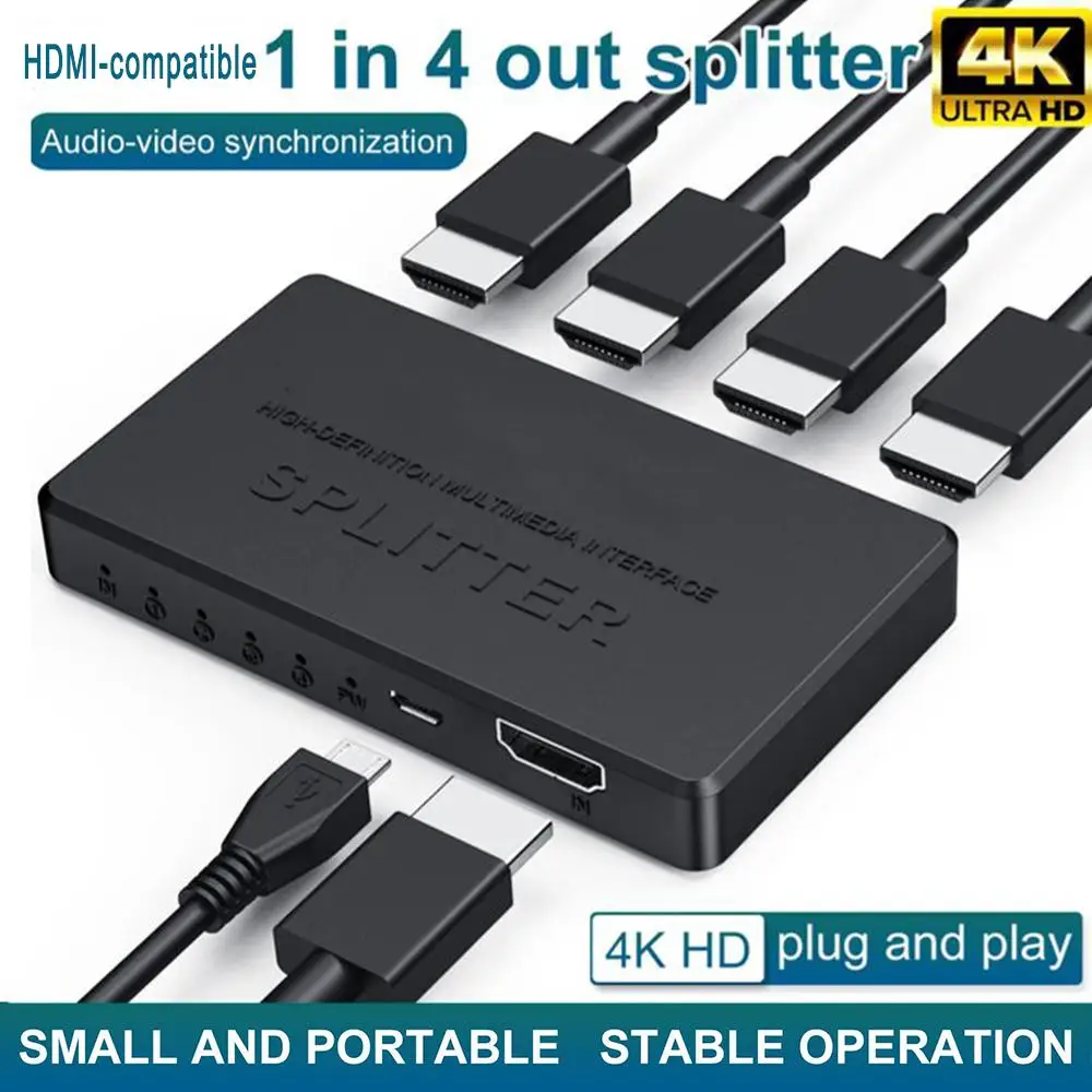 4K 2K 1x4 HDMI Cable Splitter HD 1080P Video Switcher Adapter 1 Input 4 Output Port HDMI Hub For Xbox PS4 DVD HDTV PC Lapto U0H9