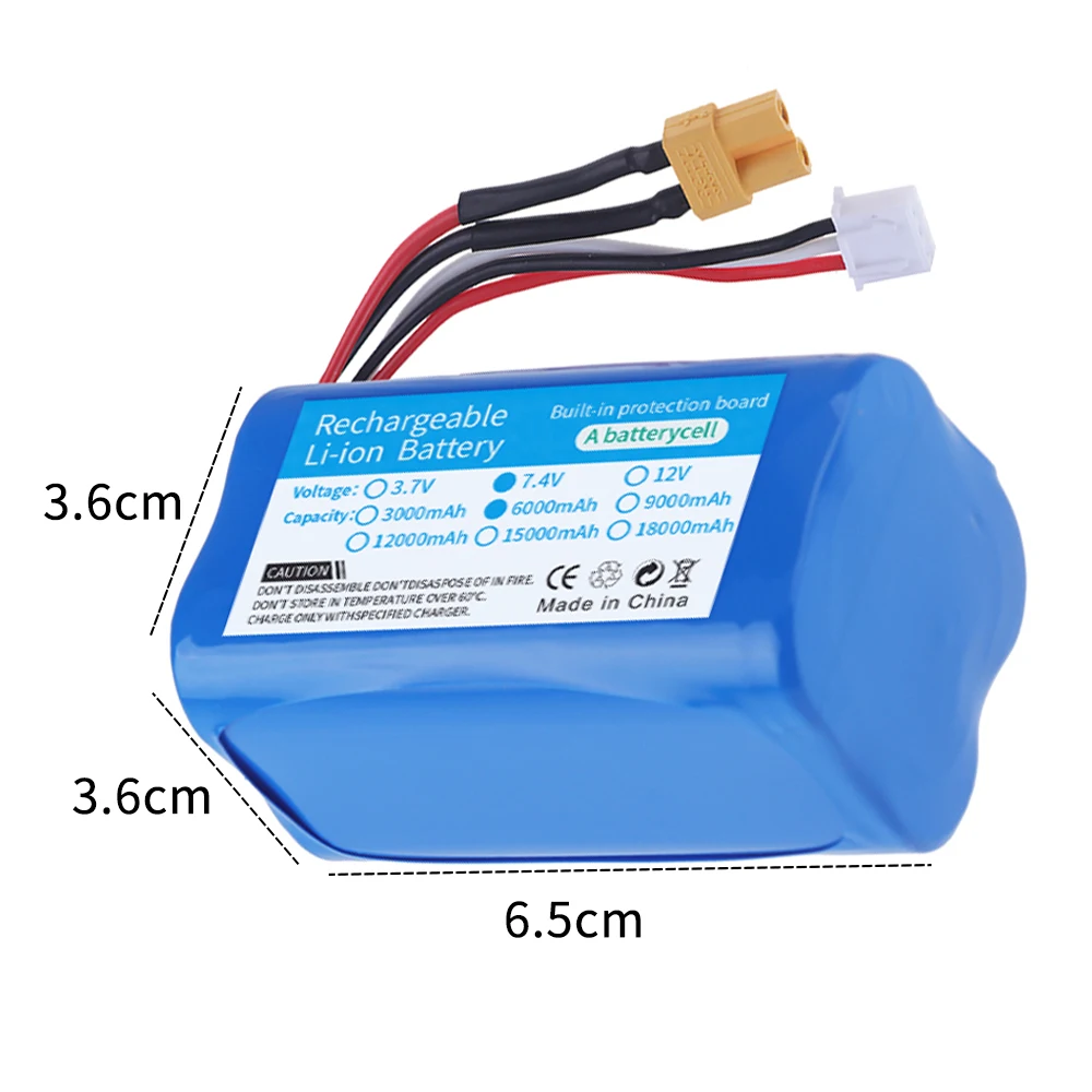 (XT30 Plug) 7.4V 6000mAh Rechargeable Battery 18650 Lithium Ion Battery For Remote Control Off-road Racing Car Backup Battery