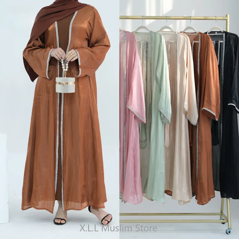 

2/3 Piece Set Evening Dress Open Abaaya Muslim Abaya Eid Ramadan Cardigan And Inner Dresses For Women Islamic Robe Clothing