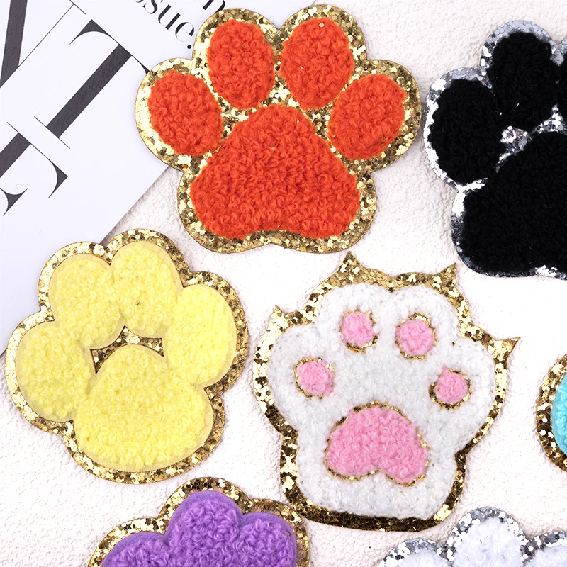 Iron On Cute Cartoon Dog Paw Chenille Patches On Clothes Kids Clothing Badge Accessories DIY Crafts Sewing Cat Claw Emblem