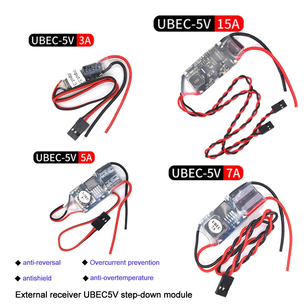 Regulador de voltaje externo UBEC, fuente de alimentación de 5V, 3A, 5A, 7A, 15A, soporte antiinterferencias, receptor 2S-12S para Avión RC