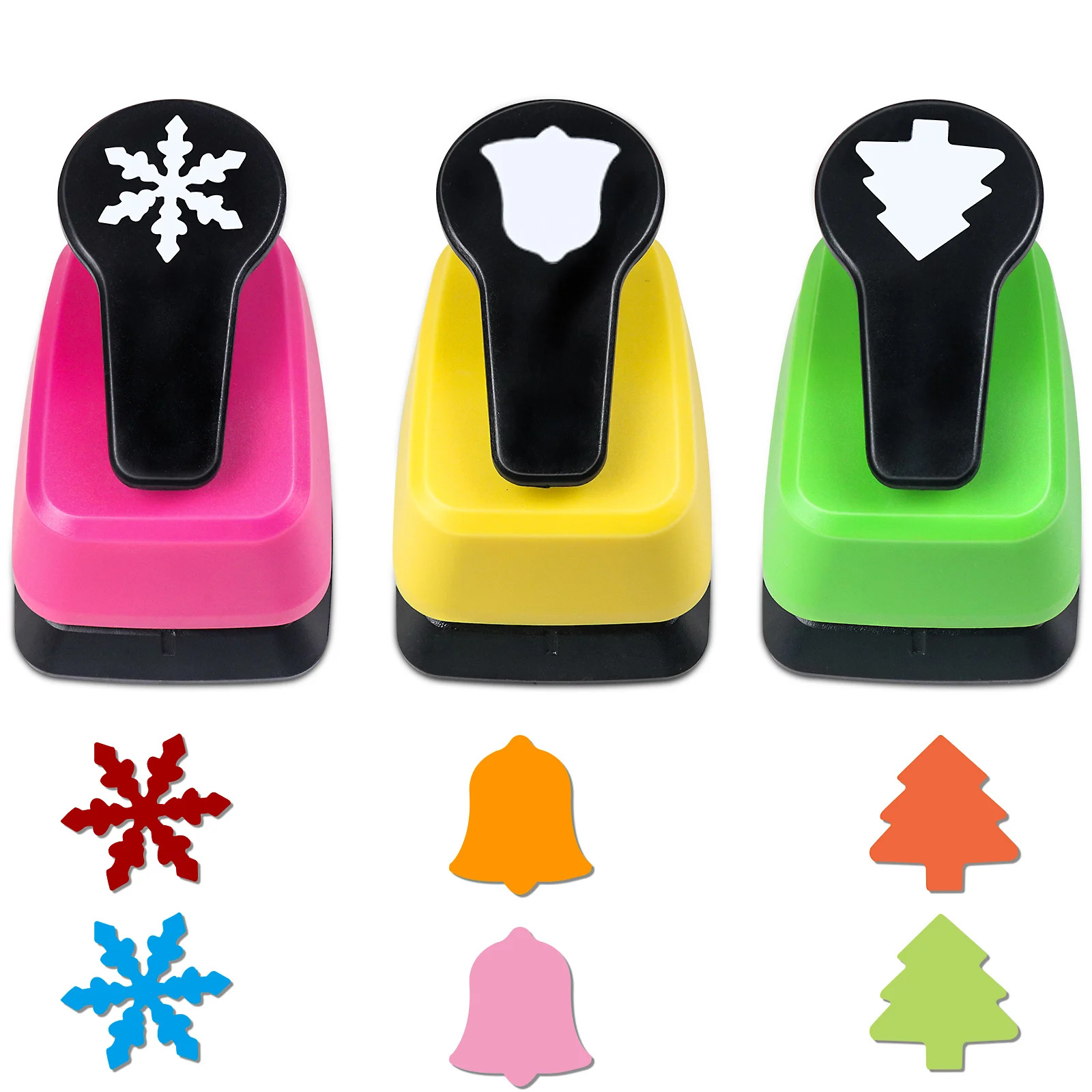 3pcs Paper Hole Puncher Cutter Tool Set Christmas Snowflake Bell Tree Shapes 1 inch 25mm for Paper Art and Crafts for Christmas