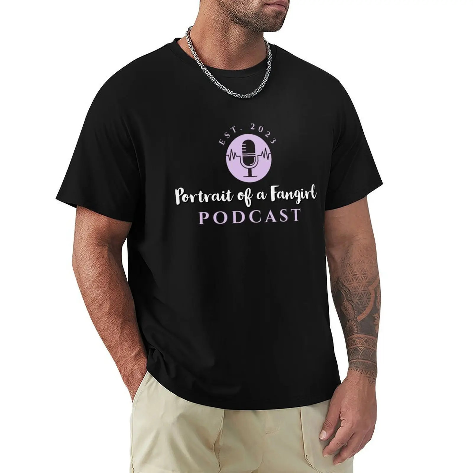 

Portrait of a Fangirl Podcast T-Shirt blue lock vintage anime shirt plain black t shirts men