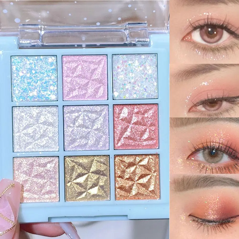 9 Colors Eyeshadow Palette Highly Pigmented Long Lasting Glitter Shimmer Waterproof Eye Shadow Daily Bright Eyes Makeup Palette