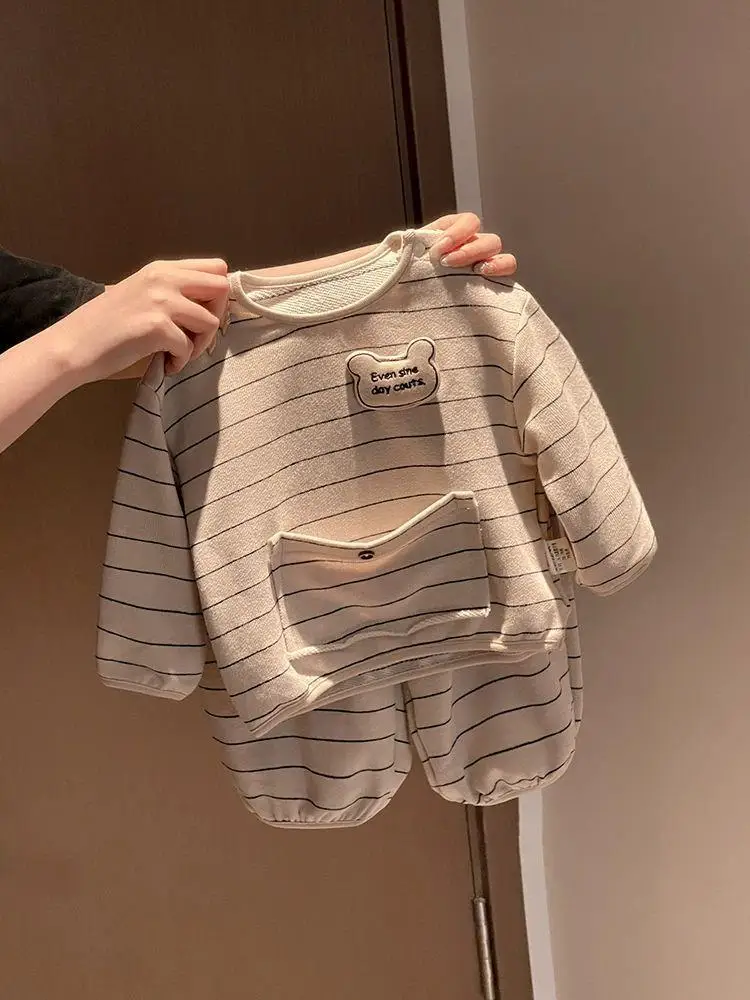 

Boys' 2026 Autumn Striped Long Sve Outfit Two-Piece Set Infant Toddler Spring Autumn Wear Comfortable Casual Sle