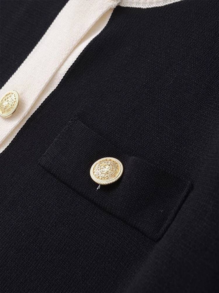 ملابس نسائية للتجارة الخارجية على الطراز الأوروبي والأمريكي، موضة جديدة، رقبة دائرية وأكمام طويلة، جاك محبوك بزر ذهبي #6