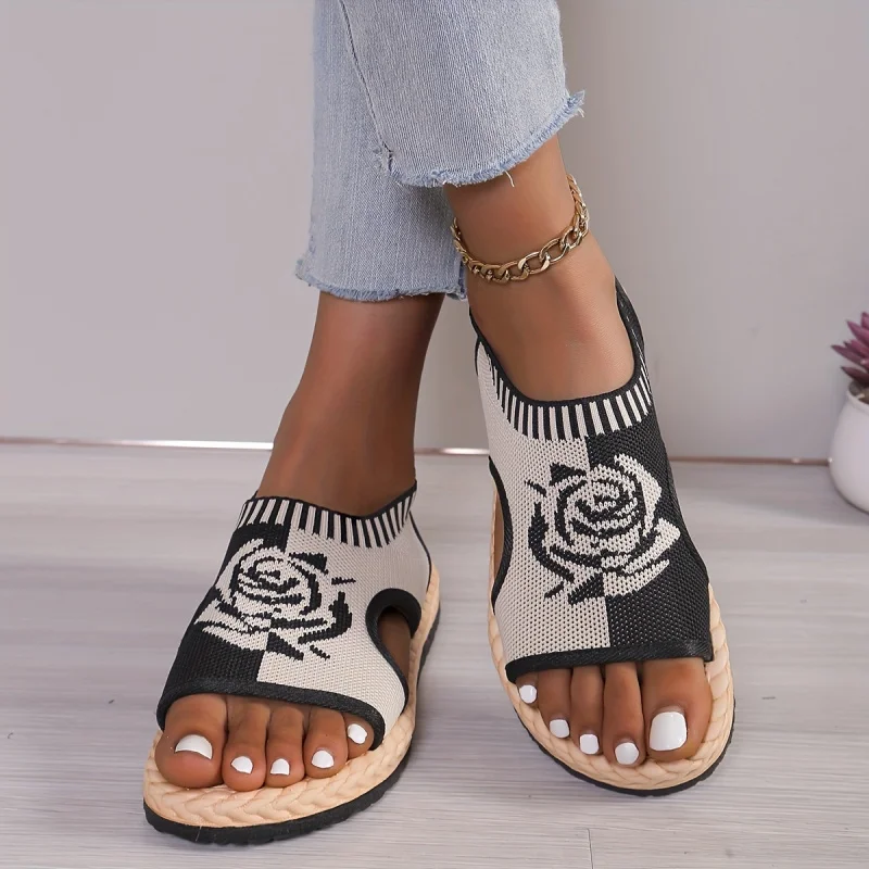 High-End New Summer Knitted Breathable Sports Sandals for Women, Casual Shoes, Korean Style Versatile Mesh Slip-On Platform Shoe