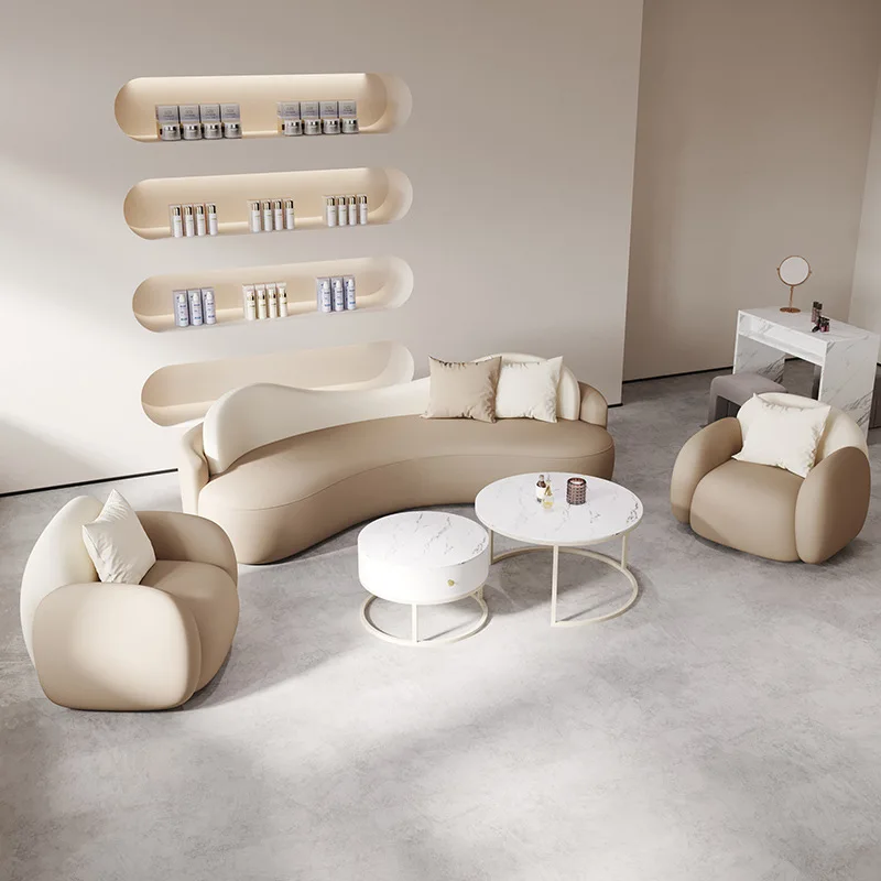 Image 3: Ensemble de canapés style crème, meubles modernes, canapé de bureau incurvé pour salon de beauté et zone de repos