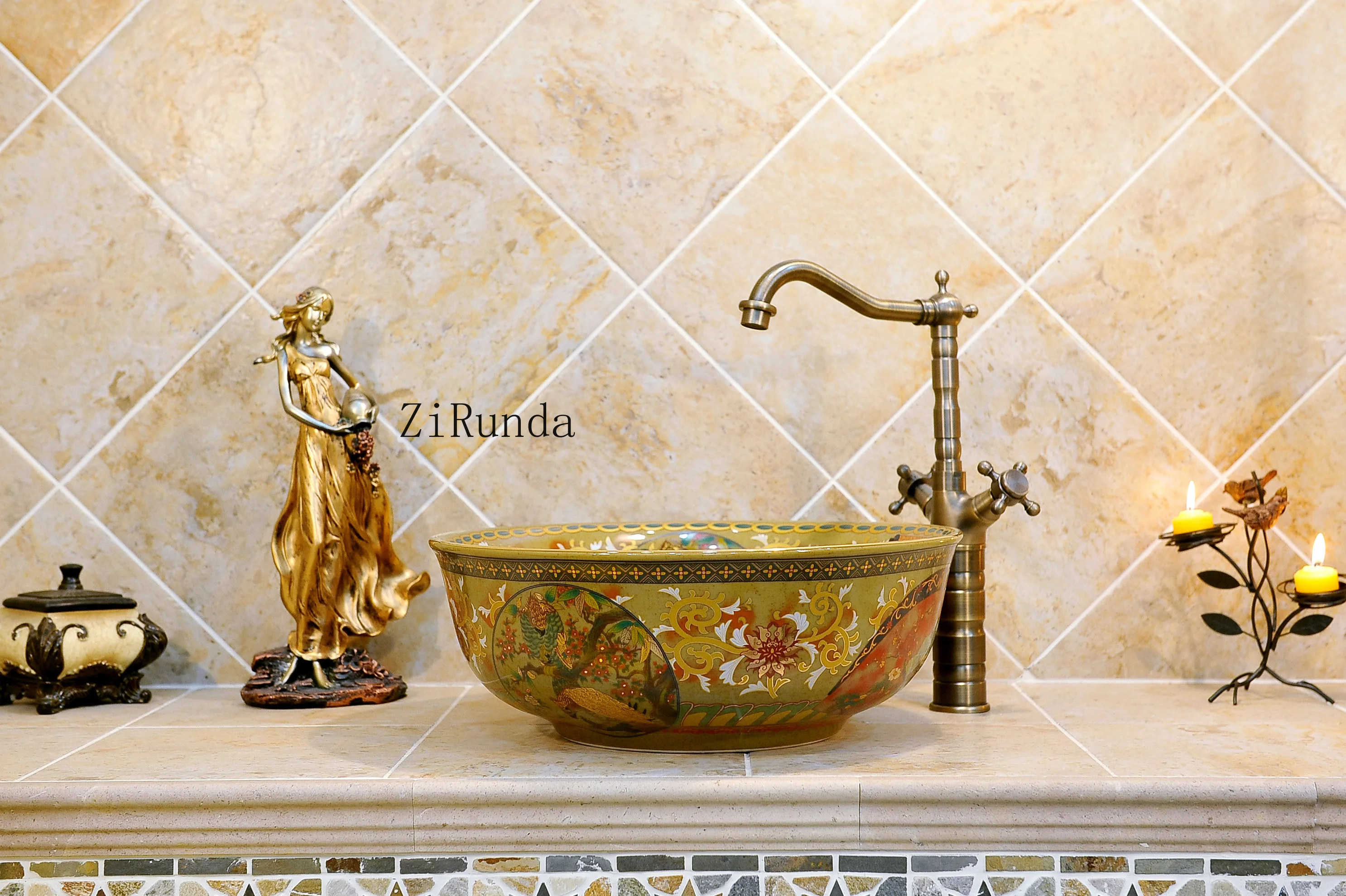 Luxury Retro European Style Ceramic Porcelain Countertop Wash Basin Bathroom Vessel Sink Vanity Bowl