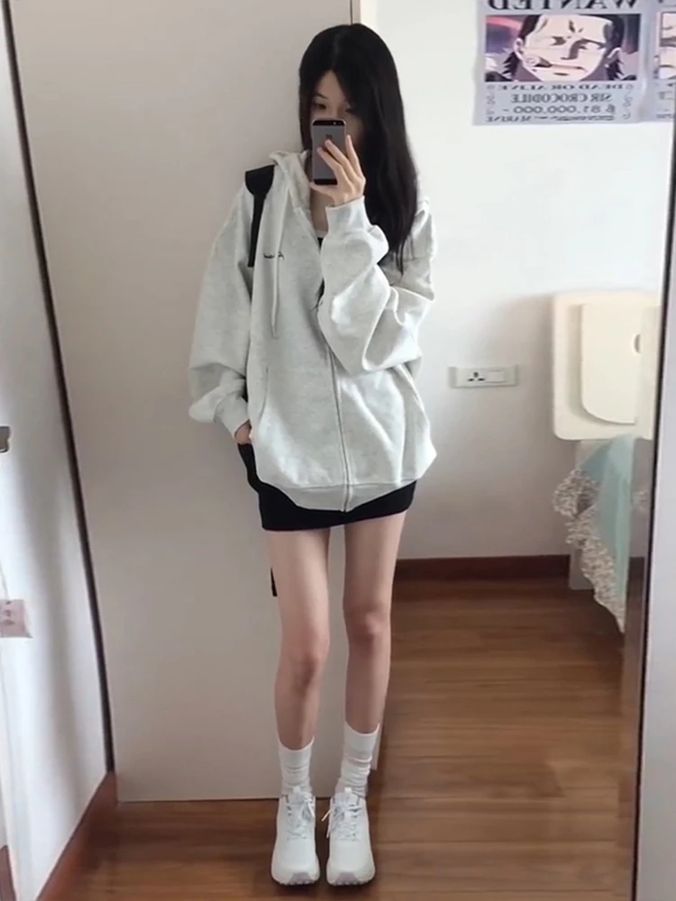 Vroege herfst ey hoodie dames nieuwe 2025, oversize luie sle vest jas lente herfst winter klein formaat casual zoete sle